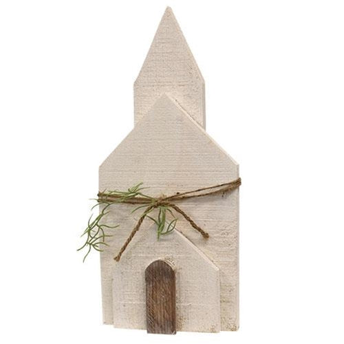 Rustic White Wooden Layered Church w/Greenery