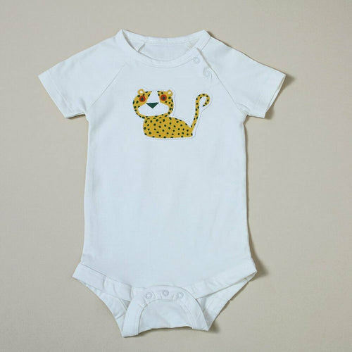 Short Sleeve Bodysuit with Applique - Tropical Jungle - Natural