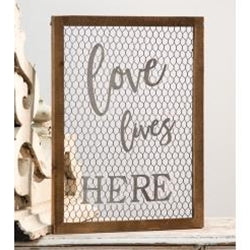 *Framed Chicken Wire Wall Art - Love Lives Here